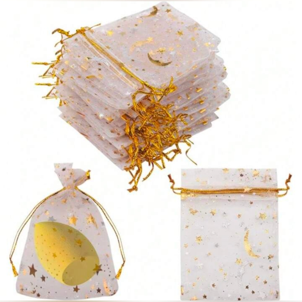 20pcs Gold Star and Moon Organza Gift Bags